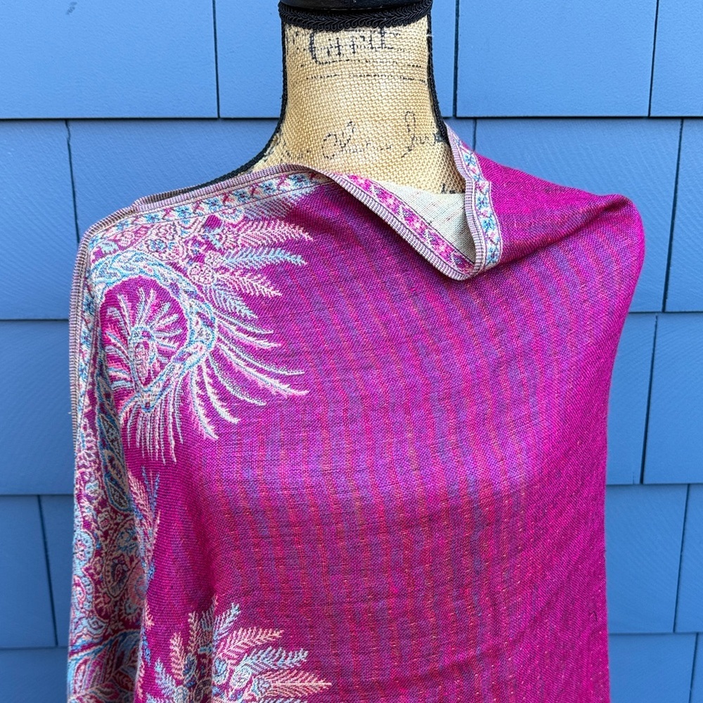 Elegant Fuchsia Paisley Wrap Shawl - Women Accessories - Picture 2 of 11